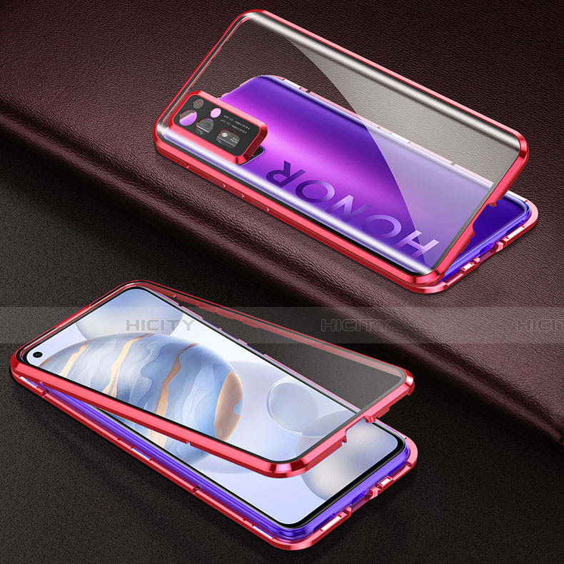 Handyhülle Hülle Luxus Aluminium Metall Rahmen Spiegel 360 Grad Ganzkörper Tasche M04 für Huawei Honor 30 Rot