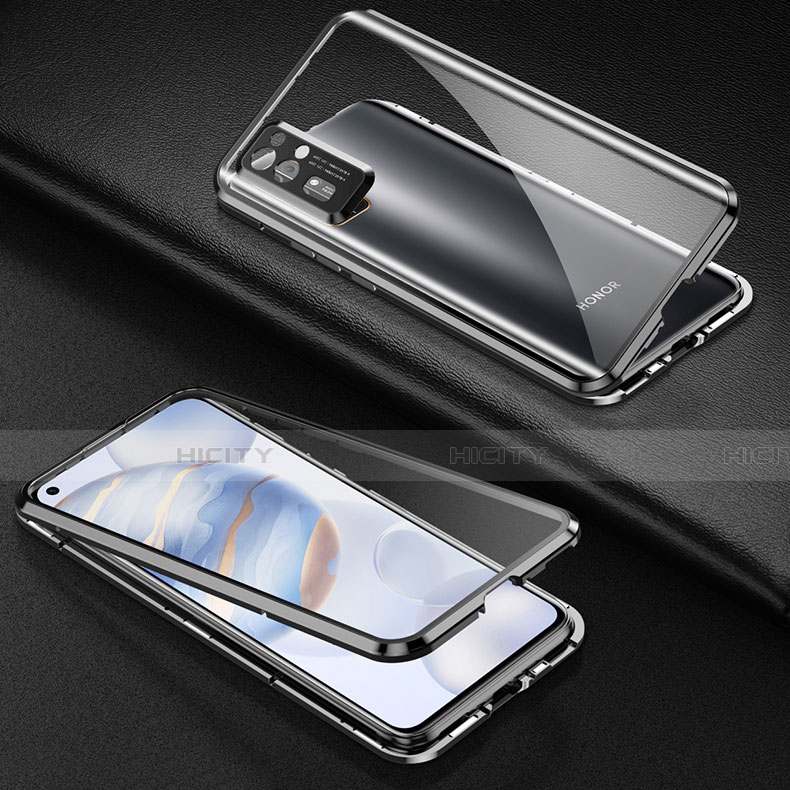 Handyhülle Hülle Luxus Aluminium Metall Rahmen Spiegel 360 Grad Ganzkörper Tasche M04 für Huawei Honor 30 Schwarz
