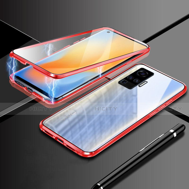 Handyhülle Hülle Luxus Aluminium Metall Rahmen Spiegel 360 Grad Ganzkörper Tasche M04 für Vivo X50 Pro 5G Rot