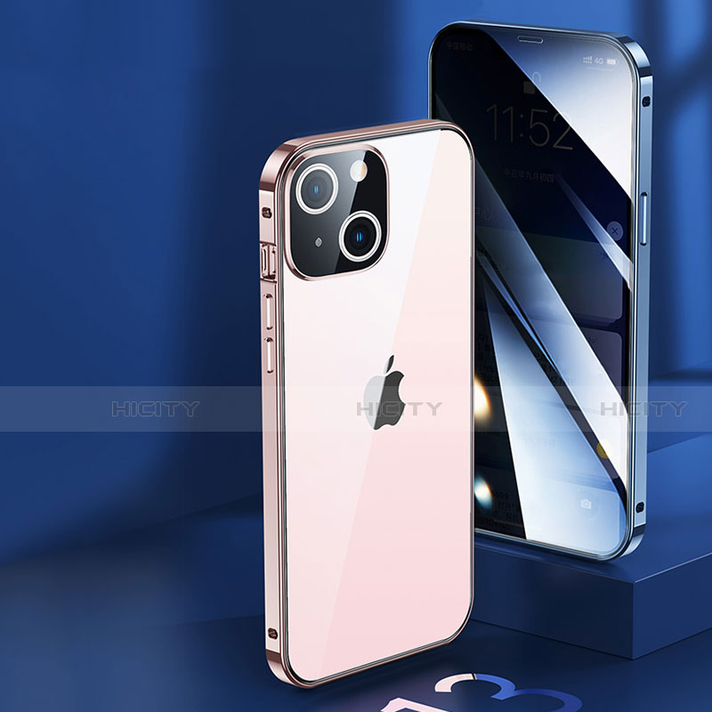Handyhülle Hülle Luxus Aluminium Metall Rahmen Spiegel 360 Grad Ganzkörper Tasche M06 für Apple iPhone 13