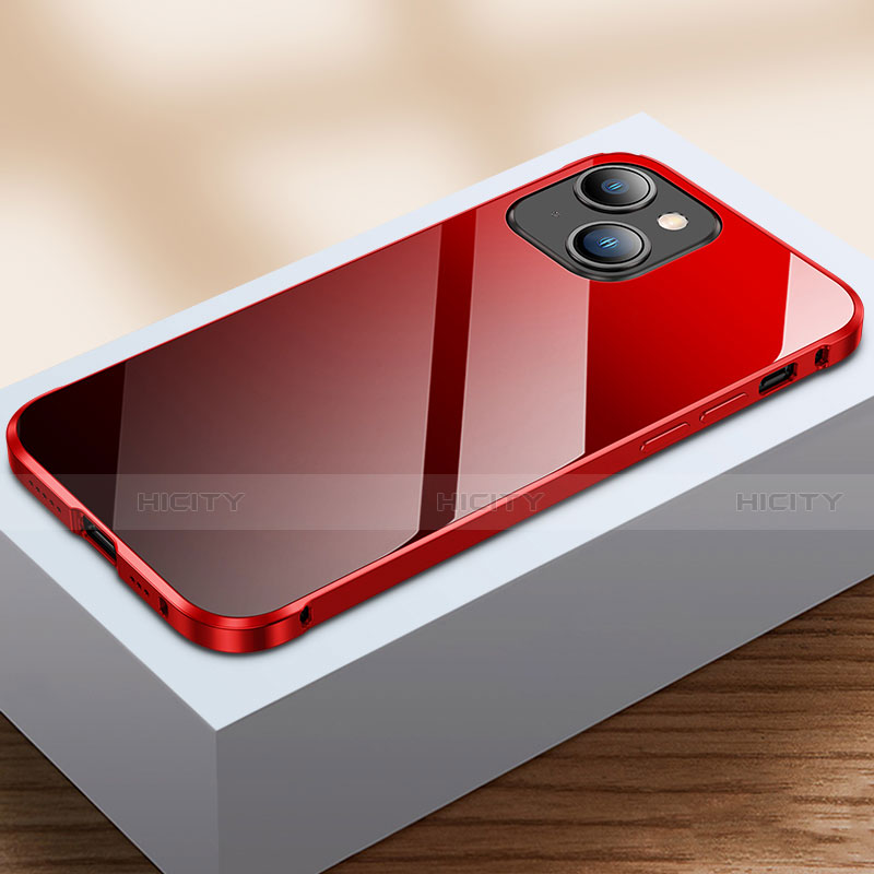 Handyhülle Hülle Luxus Aluminium Metall Rahmen Spiegel 360 Grad Ganzkörper Tasche M07 für Apple iPhone 13 Mini Rot und Schwarz Plus