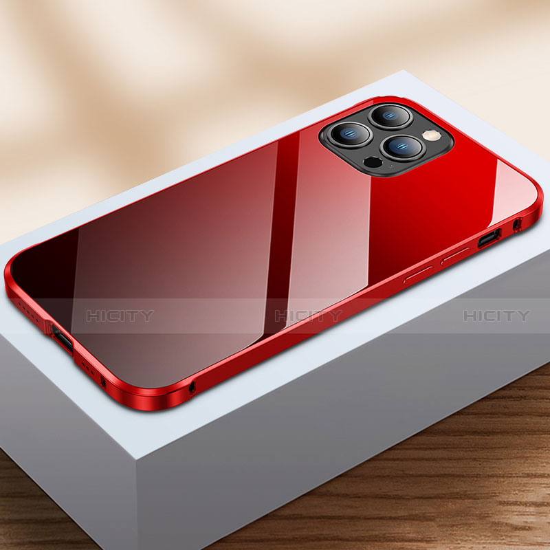Handyhülle Hülle Luxus Aluminium Metall Rahmen Spiegel 360 Grad Ganzkörper Tasche M07 für Apple iPhone 13 Pro groß