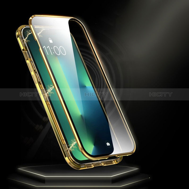 Handyhülle Hülle Luxus Aluminium Metall Rahmen Spiegel 360 Grad Ganzkörper Tasche M08 für Apple iPhone 14 Pro Max