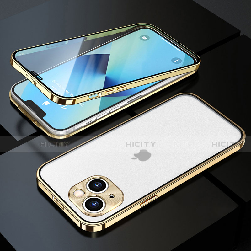Handyhülle Hülle Luxus Aluminium Metall Rahmen Spiegel 360 Grad Ganzkörper Tasche M10 für Apple iPhone 13 Mini Gold