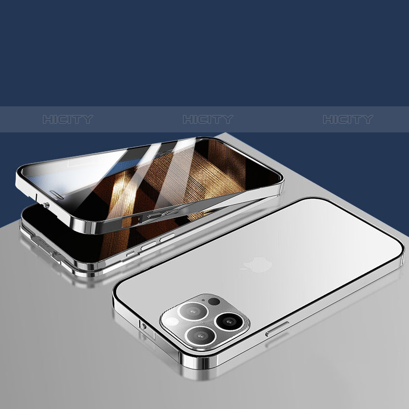 Handyhülle Hülle Luxus Aluminium Metall Rahmen Spiegel 360 Grad Ganzkörper Tasche M10 für Apple iPhone 15 Pro