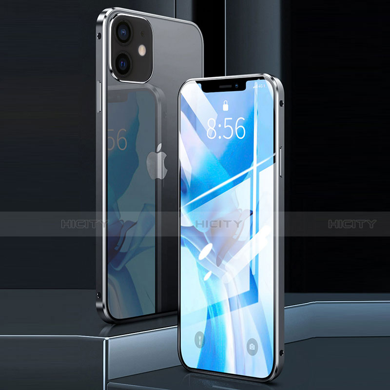 Handyhülle Hülle Luxus Aluminium Metall Rahmen Spiegel 360 Grad Ganzkörper Tasche N01 für Apple iPhone 12 groß