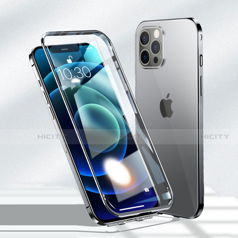 Handyhülle Hülle Luxus Aluminium Metall Rahmen Spiegel 360 Grad Ganzkörper Tasche N01 für Apple iPhone 12 Pro Max groß