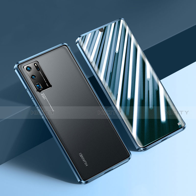 Handyhülle Hülle Luxus Aluminium Metall Rahmen Spiegel 360 Grad Ganzkörper Tasche N01 für Huawei P30 Pro Blau