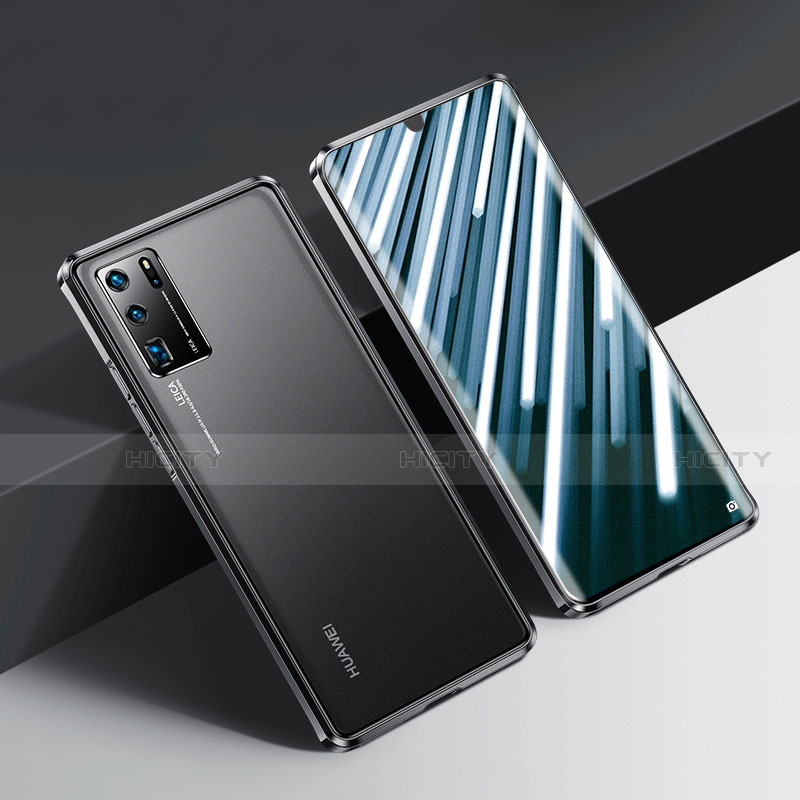 Handyhülle Hülle Luxus Aluminium Metall Rahmen Spiegel 360 Grad Ganzkörper Tasche N01 für Huawei P30 Pro Schwarz Plus