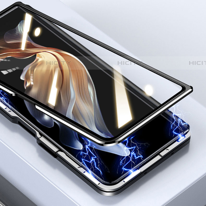 Handyhülle Hülle Luxus Aluminium Metall Rahmen Spiegel 360 Grad Ganzkörper Tasche P01 für Samsung Galaxy Z Fold4 5G groß