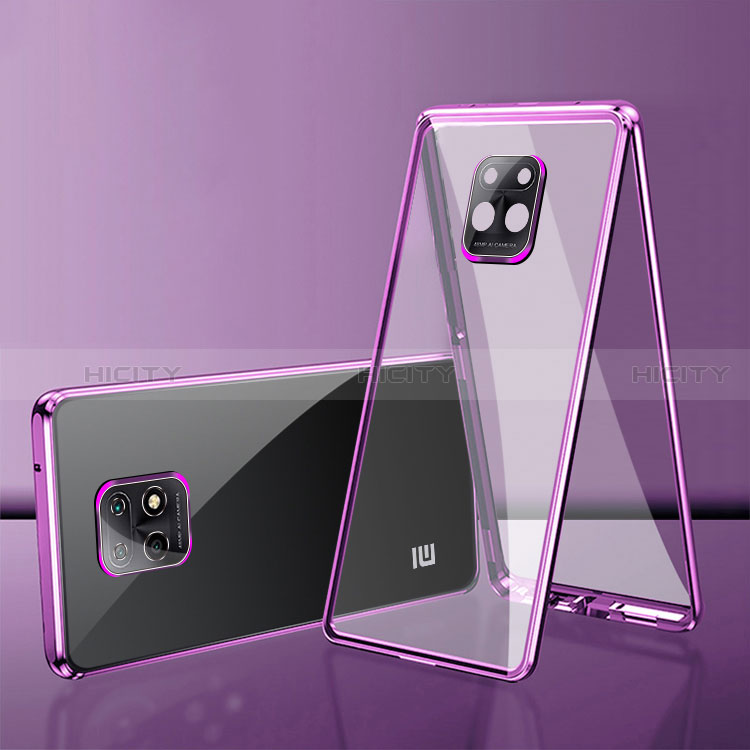 Handyhülle Hülle Luxus Aluminium Metall Rahmen Spiegel 360 Grad Ganzkörper Tasche P01 für Xiaomi Redmi 10X 5G Violett Plus