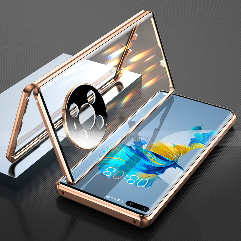 Handyhülle Hülle Luxus Aluminium Metall Rahmen Spiegel 360 Grad Ganzkörper Tasche T01 für Huawei Mate 40E Pro 5G Gold