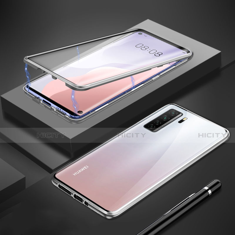 Handyhülle Hülle Luxus Aluminium Metall Rahmen Spiegel 360 Grad Ganzkörper Tasche T01 für Huawei P40 Lite 5G groß