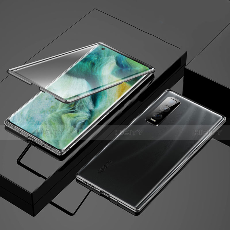 Handyhülle Hülle Luxus Aluminium Metall Rahmen Spiegel 360 Grad Ganzkörper Tasche T01 für Oppo Find X2 Pro