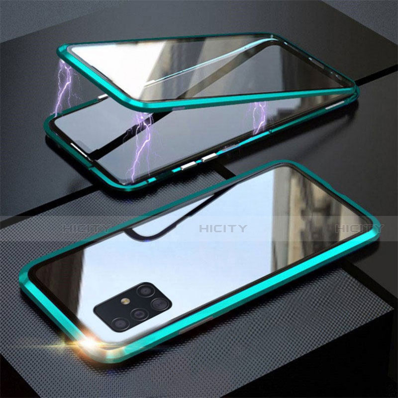 Handyhülle Hülle Luxus Aluminium Metall Rahmen Spiegel 360 Grad Ganzkörper Tasche T01 für Samsung Galaxy A51 5G Cyan Plus