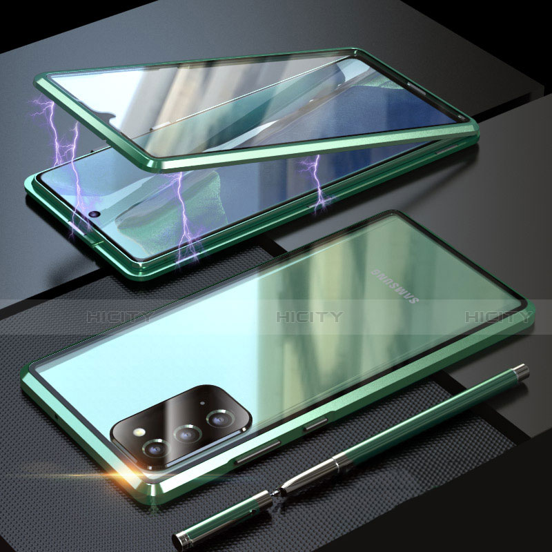 Handyhülle Hülle Luxus Aluminium Metall Rahmen Spiegel 360 Grad Ganzkörper Tasche T01 für Samsung Galaxy Note 20 5G Grün Plus
