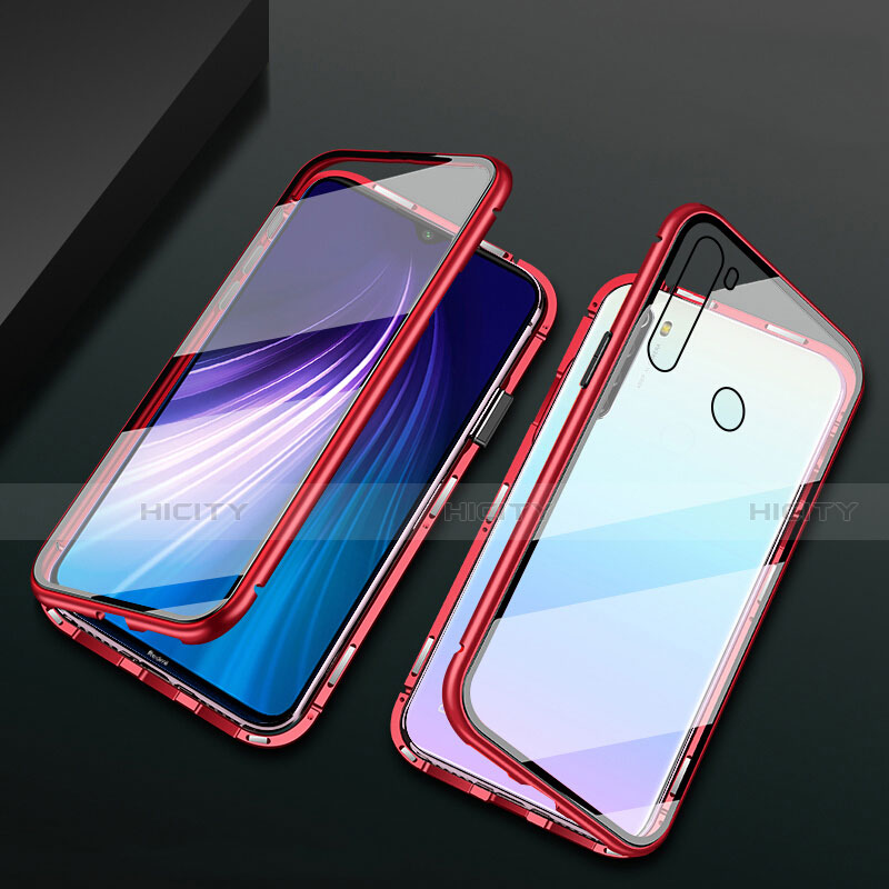 Handyhülle Hülle Luxus Aluminium Metall Rahmen Spiegel 360 Grad Ganzkörper Tasche T01 für Xiaomi Redmi Note 8 groß