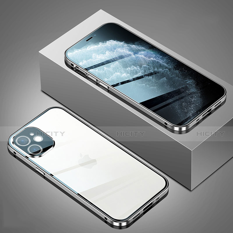 Handyhülle Hülle Luxus Aluminium Metall Rahmen Spiegel 360 Grad Ganzkörper Tasche T02 für Apple iPhone 12 Mini