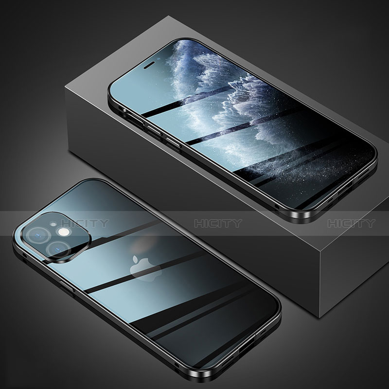 Handyhülle Hülle Luxus Aluminium Metall Rahmen Spiegel 360 Grad Ganzkörper Tasche T02 für Apple iPhone 12 Mini