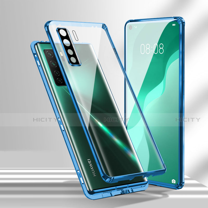 Handyhülle Hülle Luxus Aluminium Metall Rahmen Spiegel 360 Grad Ganzkörper Tasche T02 für Huawei P40 Lite 5G Blau Plus