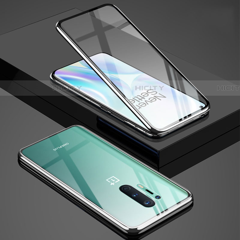 Handyhülle Hülle Luxus Aluminium Metall Rahmen Spiegel 360 Grad Ganzkörper Tasche T02 für OnePlus 8 Pro