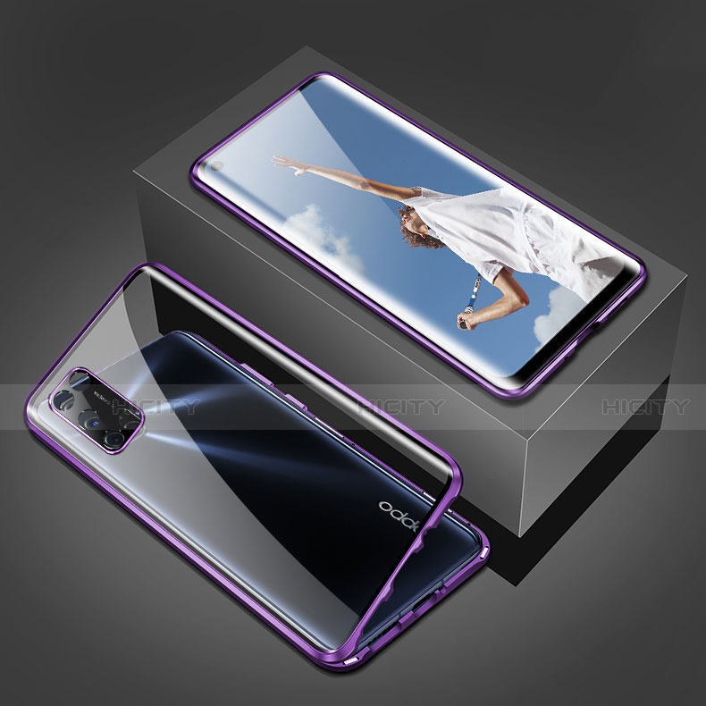 Handyhülle Hülle Luxus Aluminium Metall Rahmen Spiegel 360 Grad Ganzkörper Tasche T02 für Oppo A52 groß