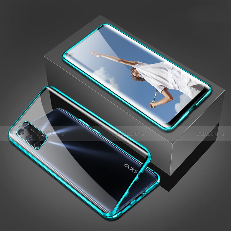 Handyhülle Hülle Luxus Aluminium Metall Rahmen Spiegel 360 Grad Ganzkörper Tasche T02 für Oppo A92 Grün