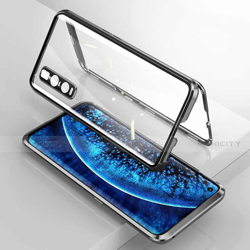 Handyhülle Hülle Luxus Aluminium Metall Rahmen Spiegel 360 Grad Ganzkörper Tasche T02 für Oppo Find X2 Pro