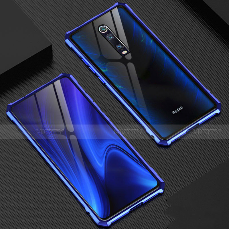 Handyhülle Hülle Luxus Aluminium Metall Rahmen Spiegel 360 Grad Ganzkörper Tasche T02 für Xiaomi Redmi K20 Blau Plus