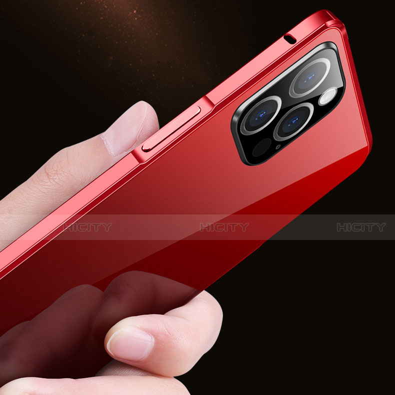 Handyhülle Hülle Luxus Aluminium Metall Rahmen Spiegel 360 Grad Ganzkörper Tasche T03 für Apple iPhone 12 Pro Max