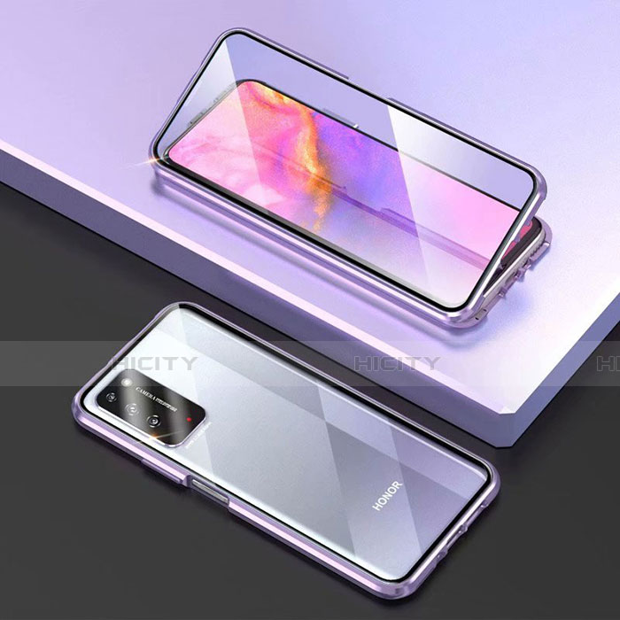 Handyhülle Hülle Luxus Aluminium Metall Rahmen Spiegel 360 Grad Ganzkörper Tasche T03 für Huawei Honor X10 5G Violett