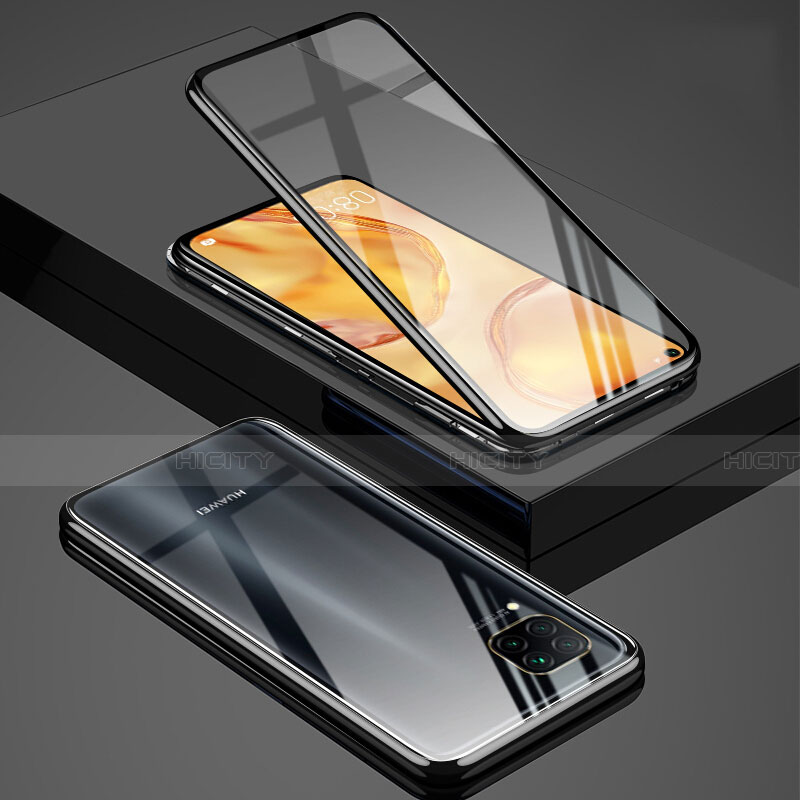Handyhülle Hülle Luxus Aluminium Metall Rahmen Spiegel 360 Grad Ganzkörper Tasche T03 für Huawei P40 Lite Schwarz