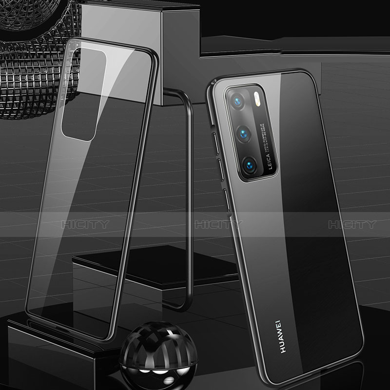 Handyhülle Hülle Luxus Aluminium Metall Rahmen Spiegel 360 Grad Ganzkörper Tasche T03 für Huawei P40 Schwarz