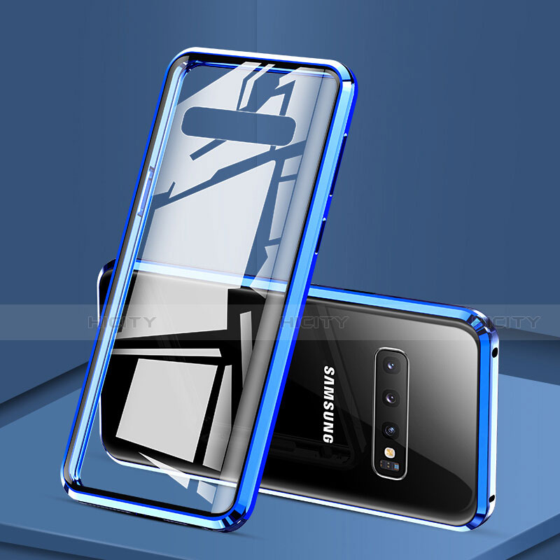 Handyhülle Hülle Luxus Aluminium Metall Rahmen Spiegel 360 Grad Ganzkörper Tasche T03 für Samsung Galaxy S10 5G Blau Plus