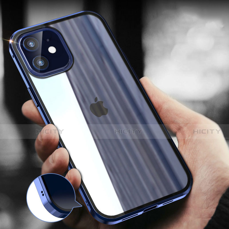 Handyhülle Hülle Luxus Aluminium Metall Rahmen Spiegel 360 Grad Ganzkörper Tasche T04 für Apple iPhone 12