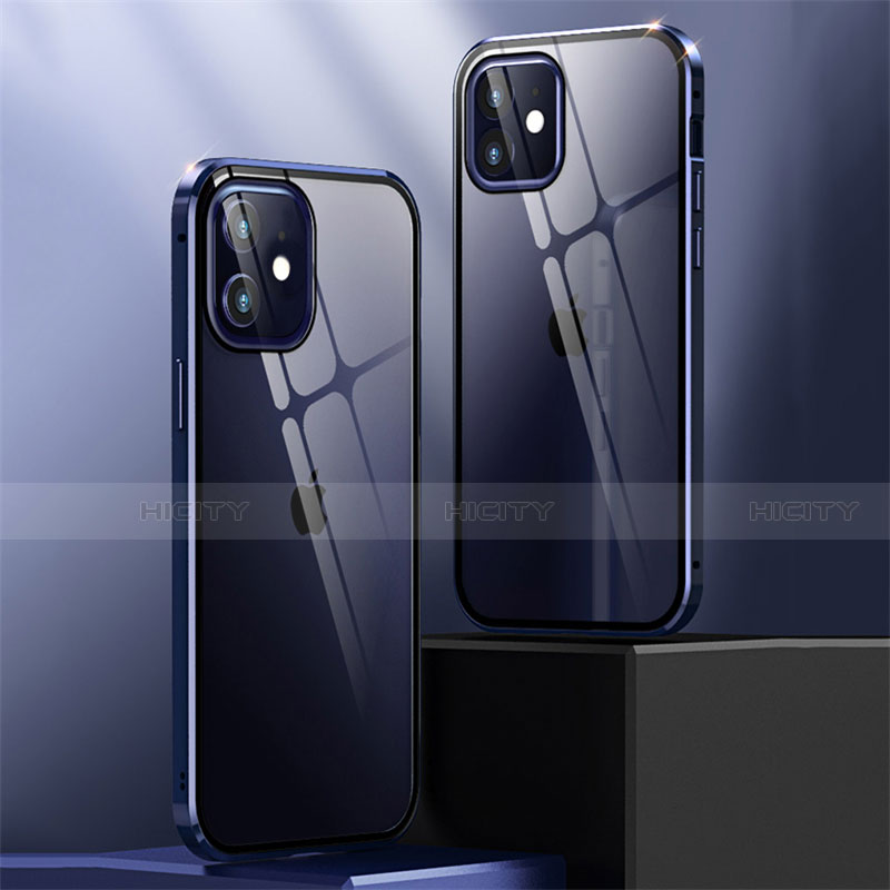 Handyhülle Hülle Luxus Aluminium Metall Rahmen Spiegel 360 Grad Ganzkörper Tasche T04 für Apple iPhone 12 Mini groß