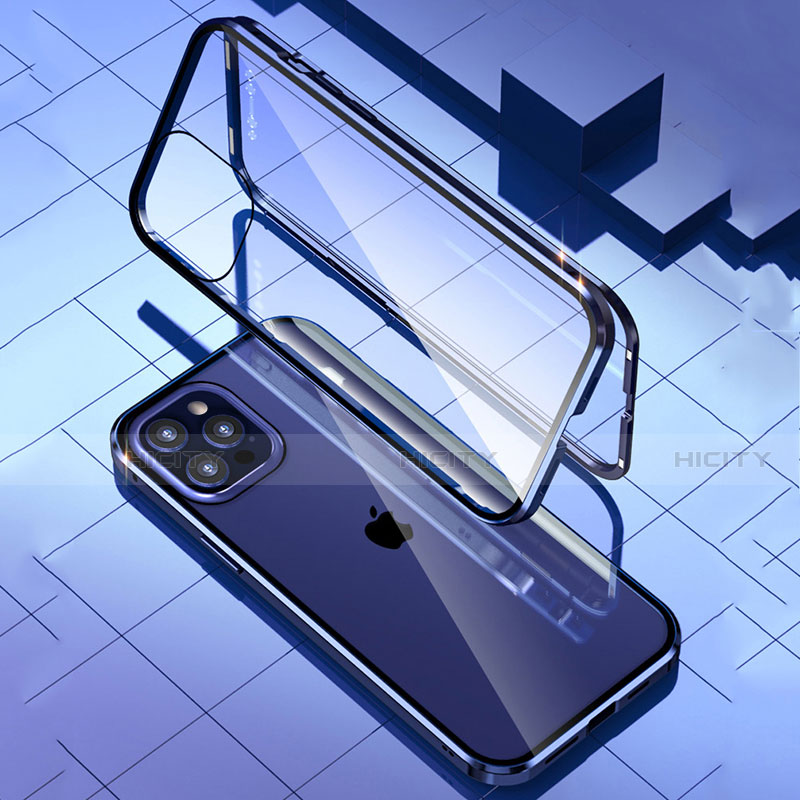 Handyhülle Hülle Luxus Aluminium Metall Rahmen Spiegel 360 Grad Ganzkörper Tasche T04 für Apple iPhone 12 Pro Max groß