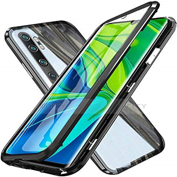 Handyhülle Hülle Luxus Aluminium Metall Rahmen Spiegel 360 Grad Ganzkörper Tasche T04 für Xiaomi Mi Note 10 Schwarz Plus