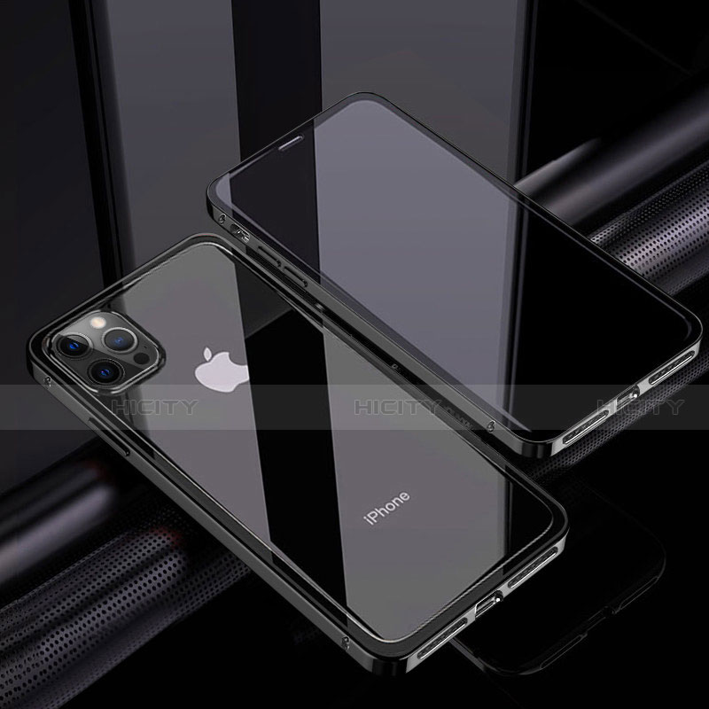 Handyhülle Hülle Luxus Aluminium Metall Rahmen Spiegel 360 Grad Ganzkörper Tasche T06 für Apple iPhone 12 Pro Max groß