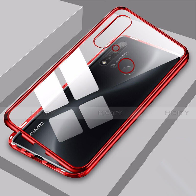 Handyhülle Hülle Luxus Aluminium Metall Rahmen Spiegel 360 Grad Ganzkörper Tasche T06 für Huawei Nova 5i Rot Plus