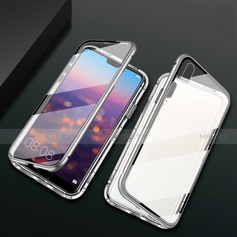 Handyhülle Hülle Luxus Aluminium Metall Rahmen Spiegel 360 Grad Ganzkörper Tasche T07 für Huawei P20 groß