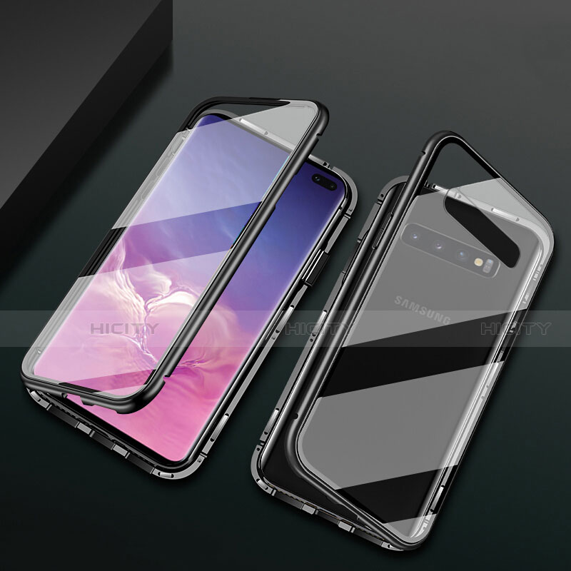 Handyhülle Hülle Luxus Aluminium Metall Rahmen Spiegel 360 Grad Ganzkörper Tasche T08 für Samsung Galaxy S10 Plus Schwarz