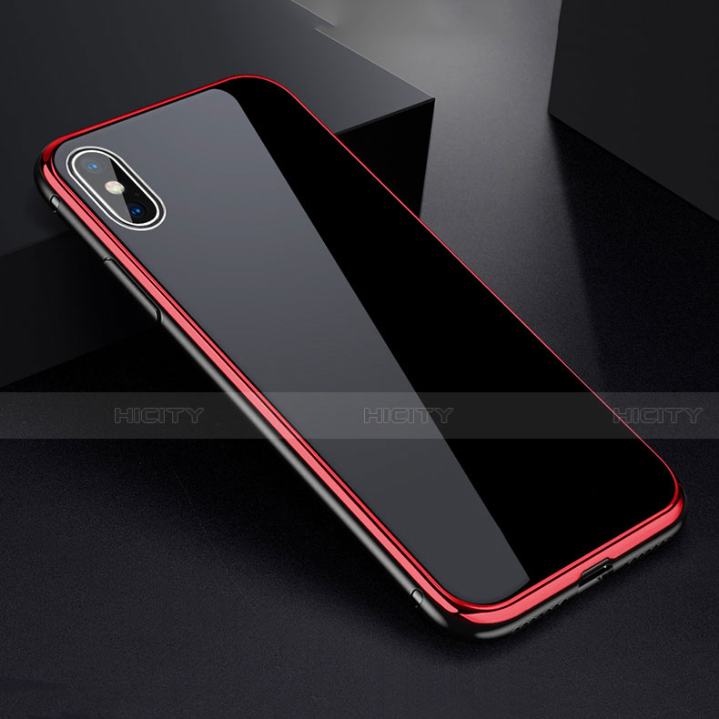 Handyhülle Hülle Luxus Aluminium Metall Rahmen Spiegel 360 Grad Tasche für Apple iPhone Xs Rot und Schwarz