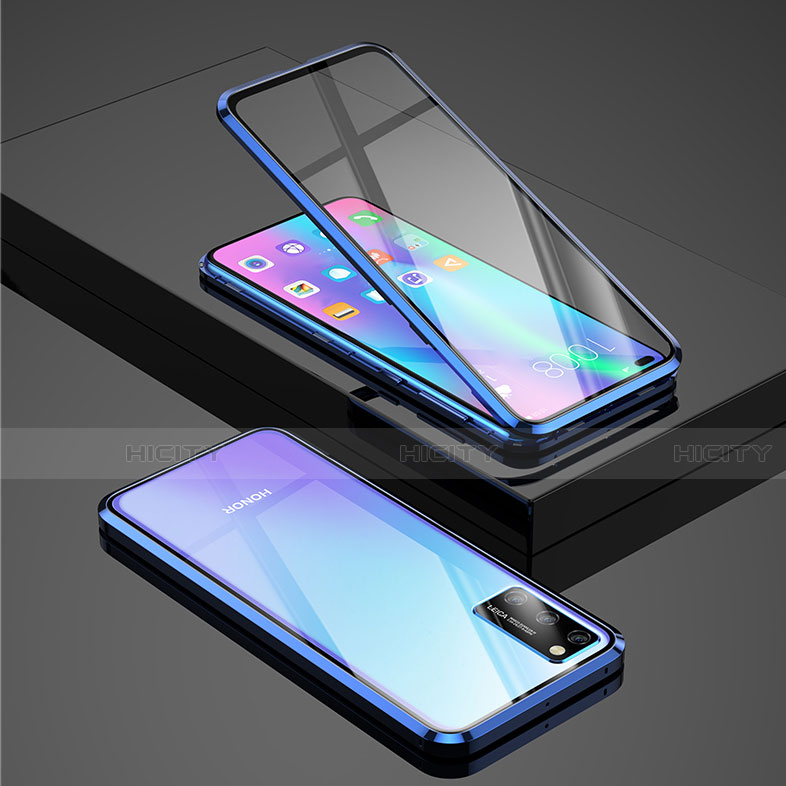 Handyhülle Hülle Luxus Aluminium Metall Rahmen Spiegel 360 Grad Tasche für Huawei Honor V30 5G Blau Plus