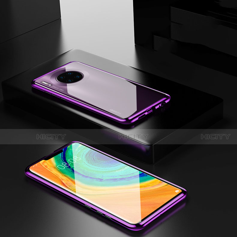 Handyhülle Hülle Luxus Aluminium Metall Rahmen Spiegel 360 Grad Tasche für Huawei Mate 30 Pro 5G Violett