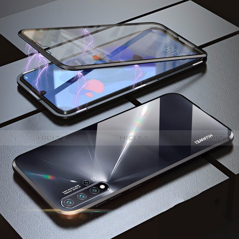 Handyhülle Hülle Luxus Aluminium Metall Rahmen Spiegel 360 Grad Tasche für Huawei Nova 5 Schwarz Plus