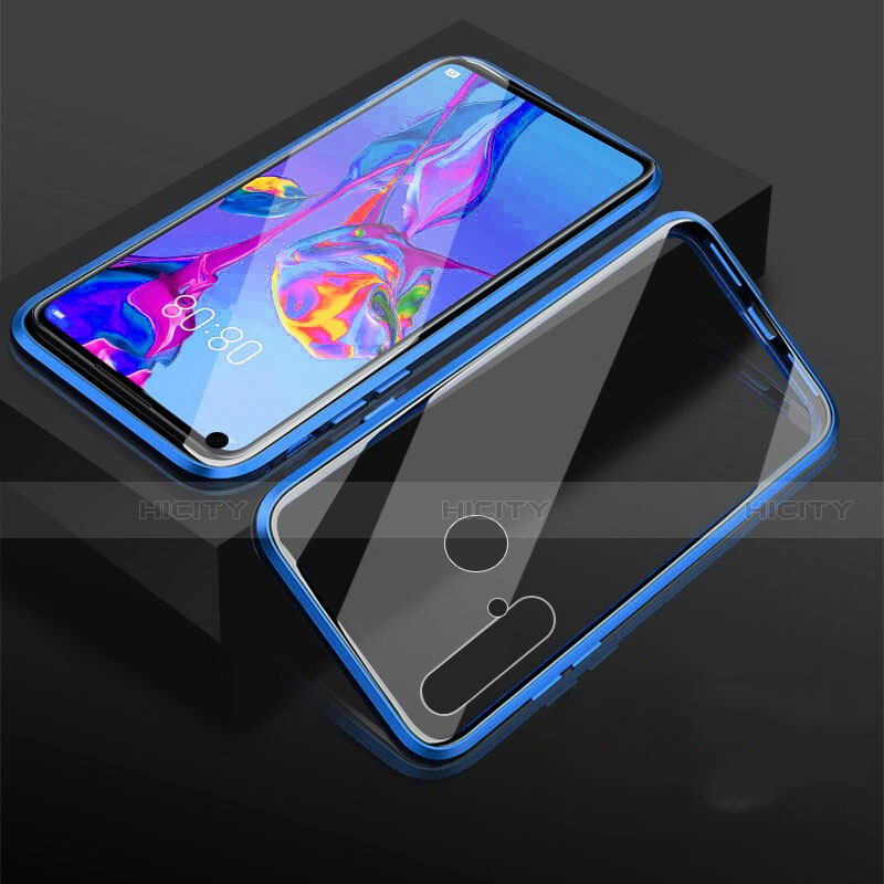 Handyhülle Hülle Luxus Aluminium Metall Rahmen Spiegel 360 Grad Tasche für Huawei P20 Lite (2019) Blau Plus