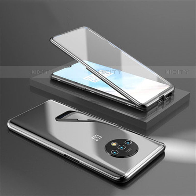 Handyhülle Hülle Luxus Aluminium Metall Rahmen Spiegel 360 Grad Tasche für OnePlus 7T Schwarz