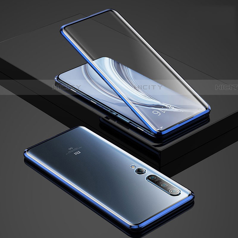 Handyhülle Hülle Luxus Aluminium Metall Rahmen Spiegel 360 Grad Tasche für Xiaomi Mi 10 Pro Blau