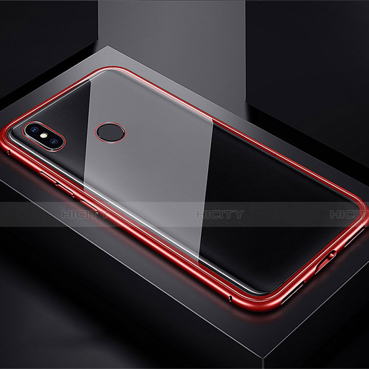 Handyhülle Hülle Luxus Aluminium Metall Rahmen Spiegel 360 Grad Tasche für Xiaomi Redmi Note 7 Pro Rot Plus